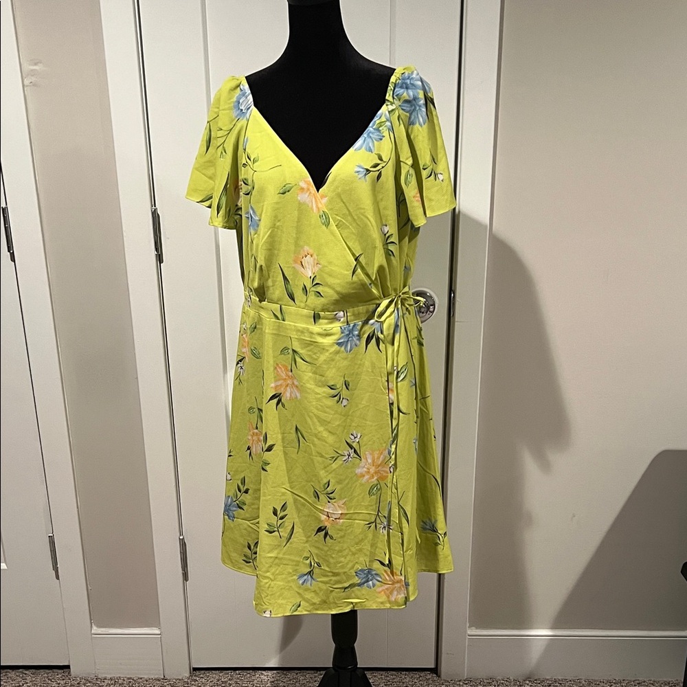 French Connection Floral Wrap Sundress in Lime Green size 12